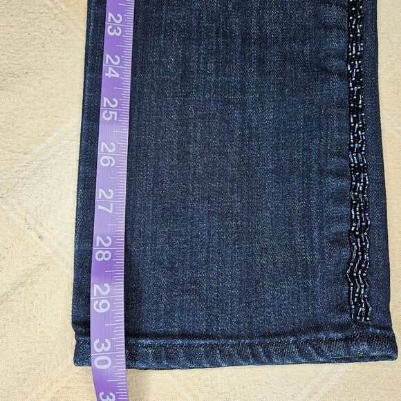 Talbots Flawless Stretch High Rise Straight Leg Side Beaded Dark Demin Jeans - Picture 12 of 13
